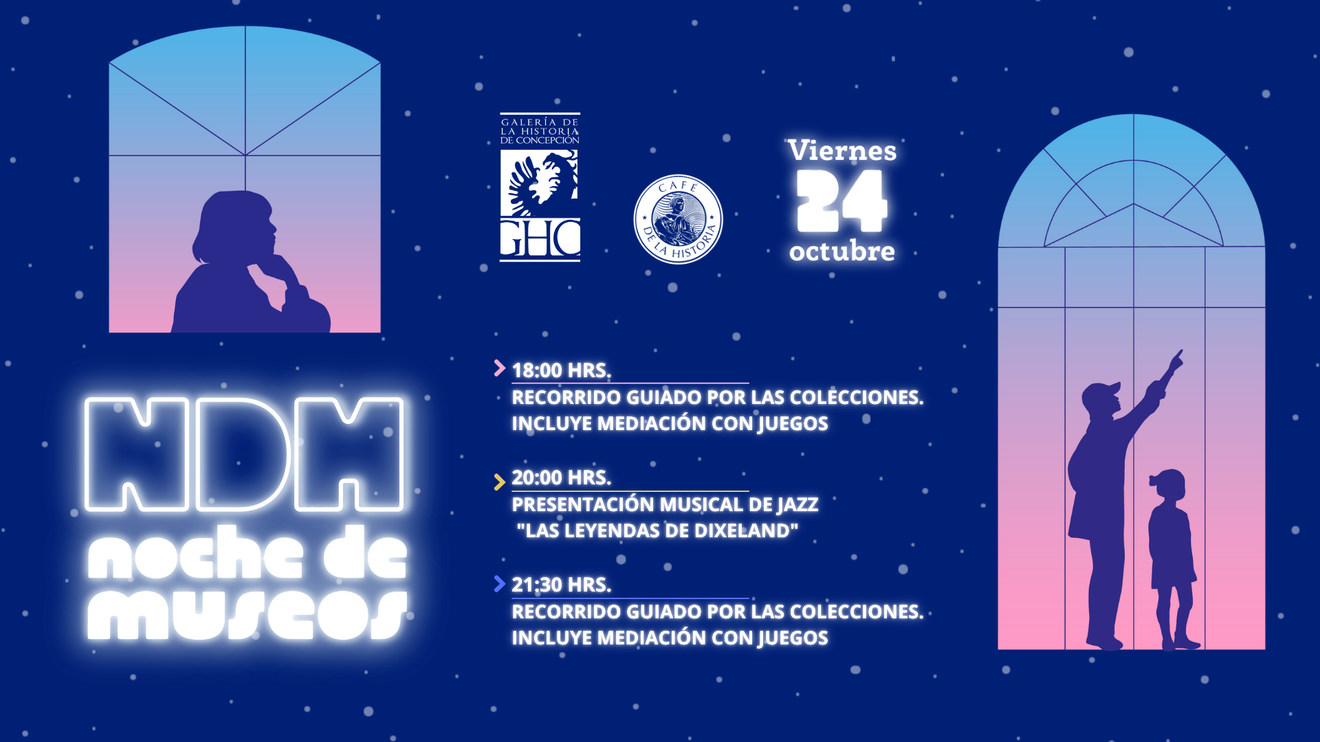 Les invitamos a participar de la Noche de Museos junto a Galería de la Historia de Concepción. Programación desde las 18:00 hrs hasta las 22:00 hrs. 