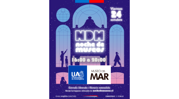 afiche con invitación a la noche de Museos del Museo del Amr, Antofagasta