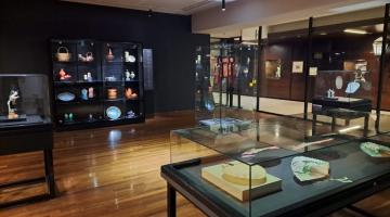 Sala de exposiciones con vitrinas y objetos dentro de ellas